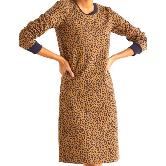 Boden Long Sleeve Leopard Print Pullover Sweatshirt Dress Camel/Blue Size 12 Tal - Picture 1 of 10